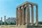 Greek Olympian Zeus temple, landscape with ancient ruins in Athens