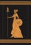 Greek orange and black amphora drawing of athena