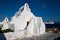 Greek Orthodox Church of Panagia Paraportiani in town of Chora on Mykonos island