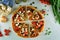 Greek Pizza with Tomatoes, Olives and Feta