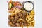 Greek Platter with Loukaniko Sausage and Fries