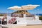 Greek restaurant with a view of the Acropolis in Lindos village on Rhodes island