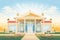 greek revival structure at sunrise, magazine style illustration