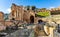 Greek and Roman Teatro antico Ancient Theatre with stage and arches colonnade in Taormina of Sicily in Italy