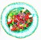Greek salad in a blue plate on a white background, illustration, watercolor, sketch