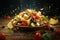Greek Salad flying ingredients creative dramatic light Generative AI