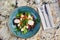 Greek salad with giant olives and provencal herbs