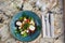 Greek salad with giant olives and provencal herbs