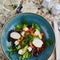 Greek salad with giant olives and provencal herbs
