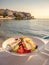 Greek Salad served at a taverna in Skala Marion traditional greek town in Thasos, Greece