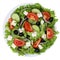 Greek salad with tomatoes, Feta cheese and olives in bowl from a