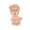 Greek sculpture drawn in modern style. Antique bust of David. Ancient Greece stone statue of man head, human face