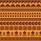 Greek seamless vector pattern set - ancient floral and geometric ornament, key pattern in brown and orange