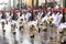 Greek soldiers Evzones dressed in full dress uniform during Independence Day of Greece