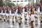 Greek soldiers Evzones dressed in full dress uniform during Independence Day of Greece