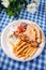 Greek souvlaki with pita bread and vegetables close-up on the table