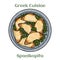 Greek spanakopita or spinach pie. Traditional Greek Cuisine. Isolated vector illustration