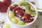 Greek Strawberry Yoghurt with Fresh Strawberries, Kiwis and Grapes