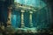 greek-style underwater ruins with aquatic life