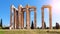 Greek temple of Zeus, majestic ancient ruins in sunlight, Athens, Greece