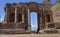 Greek theater with active volcano Etna, Taormina, Sicily, Italy