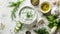 Greek Tzatziki Ingredients on White Ceramic Surface