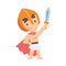 Greek Warrior Boy Character in Armour with Sword Cartoon Style Vector Illustration