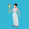 Greek woman with a torch in her hand. Woman archer. The Greek goddess - Artemis. Goddess of the Greek pantheon. Flat 3d