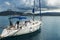 Greek yacht sailing to Lefkada island in Greece