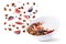 Greek yogurt chocolate nuts oatmeal granola with figs on a white isolated background