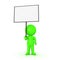 Green 3D Character holding a blank sign placard