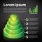 Green 3d cone chart with some infographic elements.