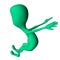 Green 3d puppet strange shape mimicking jump