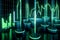 Green Abstract business cyber space internet technology background Cylinders, exchange charts. Digital Matrix cyberpunk