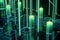 Green Abstract business cyber space internet technology background Cylinders, exchange charts. Digital Matrix cyberpunk