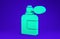 Green Aftershave bottle with atomizer icon isolated on blue background. Cologne spray icon. Male perfume bottle. 3d