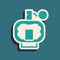 Green Aftershave icon isolated on green background. Cologne spray icon. Male perfume bottle. Long shadow style. Vector