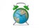 Green alarm clock with earth planet. Ecology and environmental concept