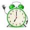 Green alarm clock waving hand