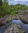 green algae in water on Poor porog, threshold, on the river Suna Karelia, Russian landscape