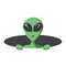 Green alien climbs out from the hole of space with stars. Extraterrestrial in flat cartoon style for t-shirt, print or textile.