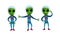 Green Alien Creatures in Spacesuit Standing and Waving Hand Vector Set