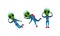Green Alien Creatures in Spacesuit Standing and Waving Hand Vector Set