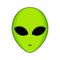 Green Alien face with large eyes isolated on white background. Extraterrestrial humanoid head.