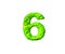 Green alien flesh alphabet - number 6 in cosmic style isolated on white background, 3D illustration of symbols