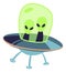 Green alien in flying saucer. Ufo spaceship icon