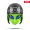 Green Alien head in aviator helmet.. Vector.