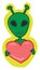 A green alien holding a heart,  or color illustration