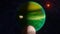 Green alien planet, moon and asteroid