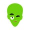 Green alien winks Emoji. UFO face happy emotion